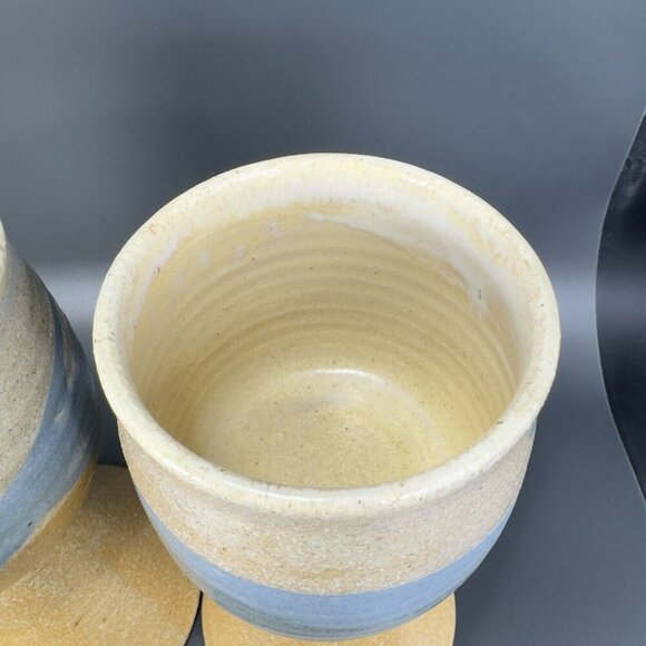 Vintage Large Footed Goblets Cups Set 2 Brown Stoneware Pottery Artist Signed - Picture 9 of 14